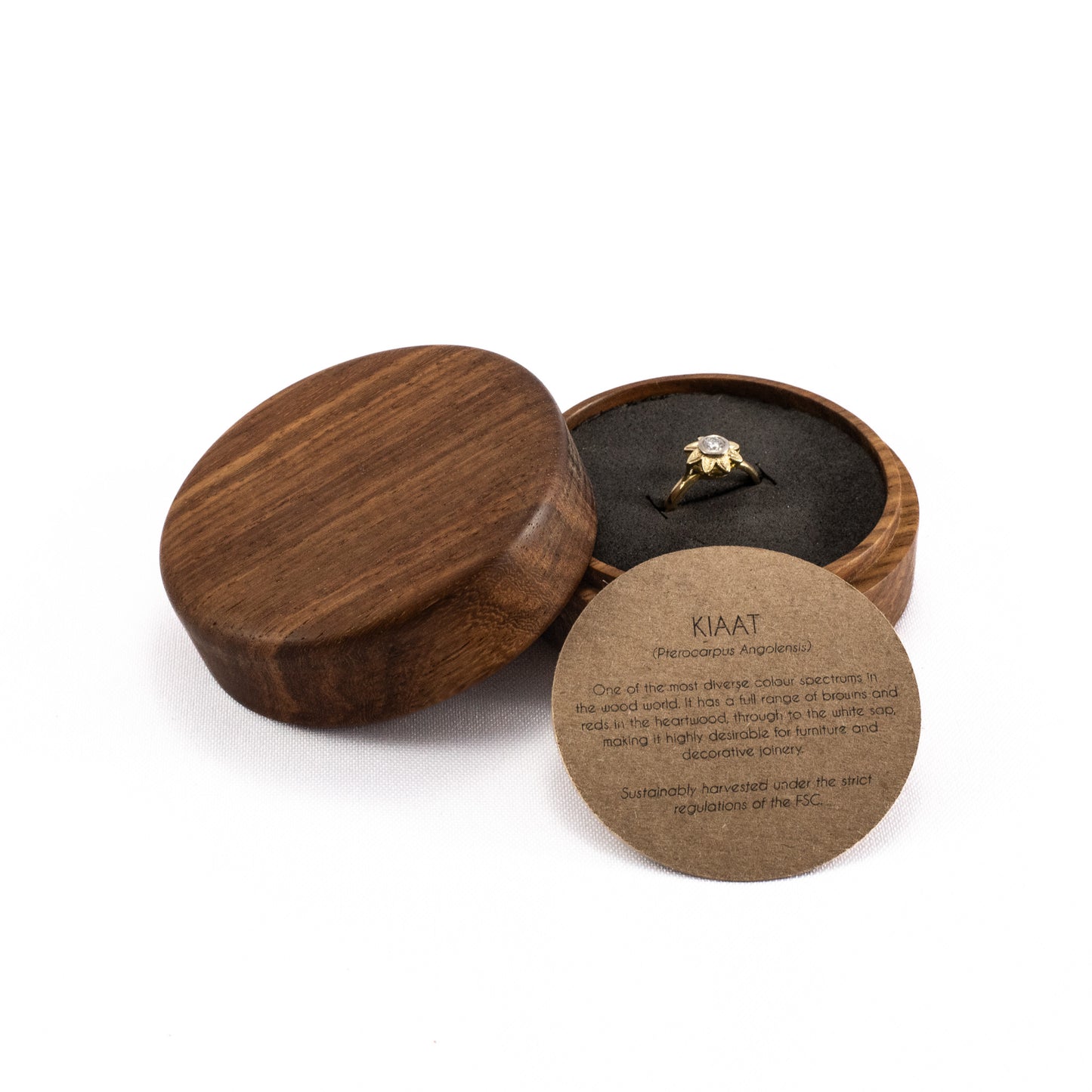 Custom Kiaat solid wood round ring box