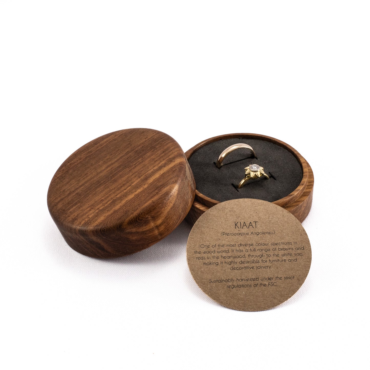 Custom Kiaat solid wood round ring box