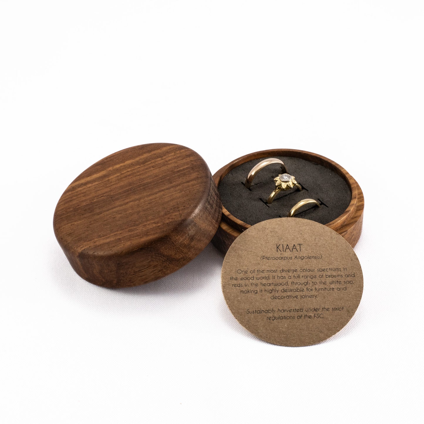 Custom Kiaat solid wood round ring box