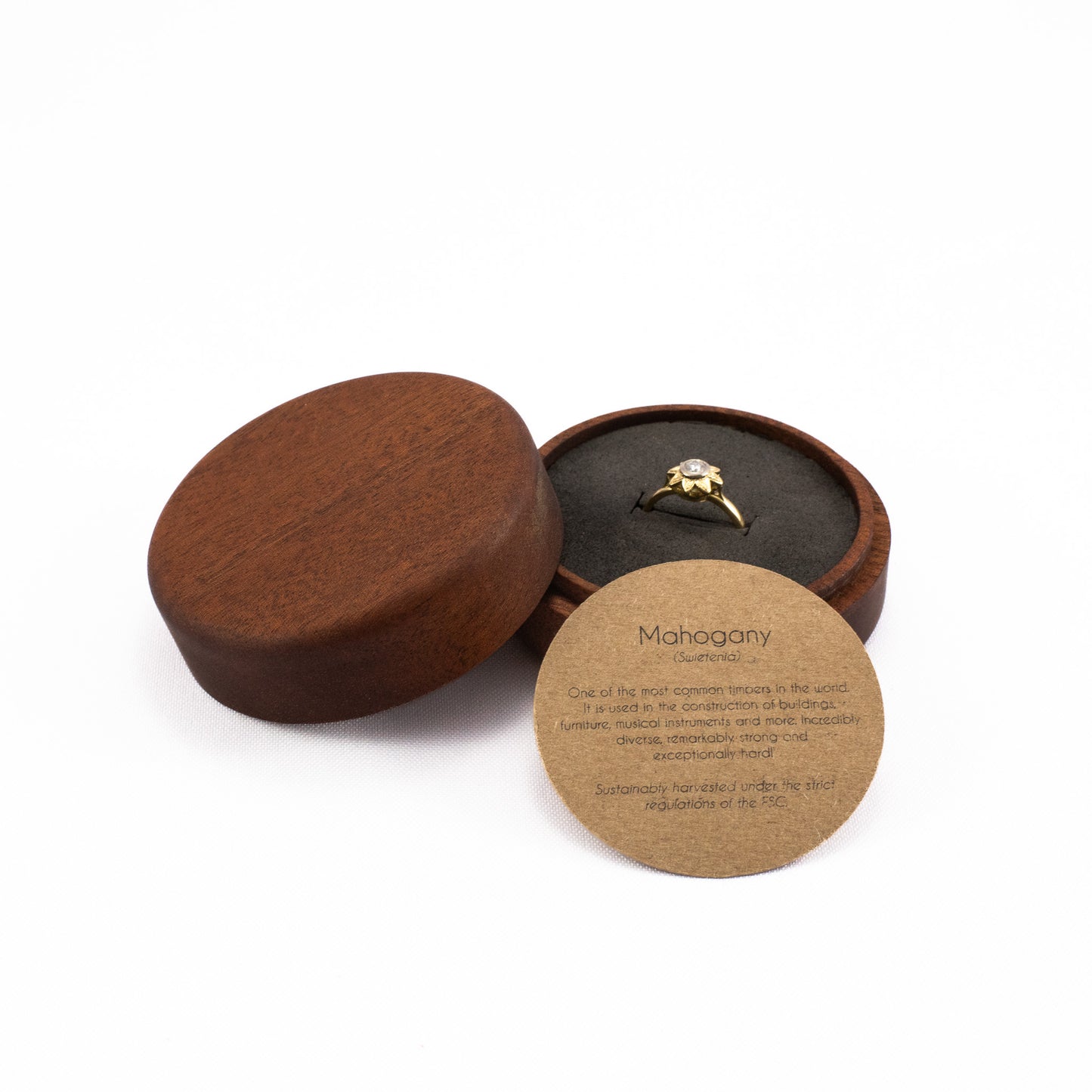 Custom Mahogany solid wood round ring box