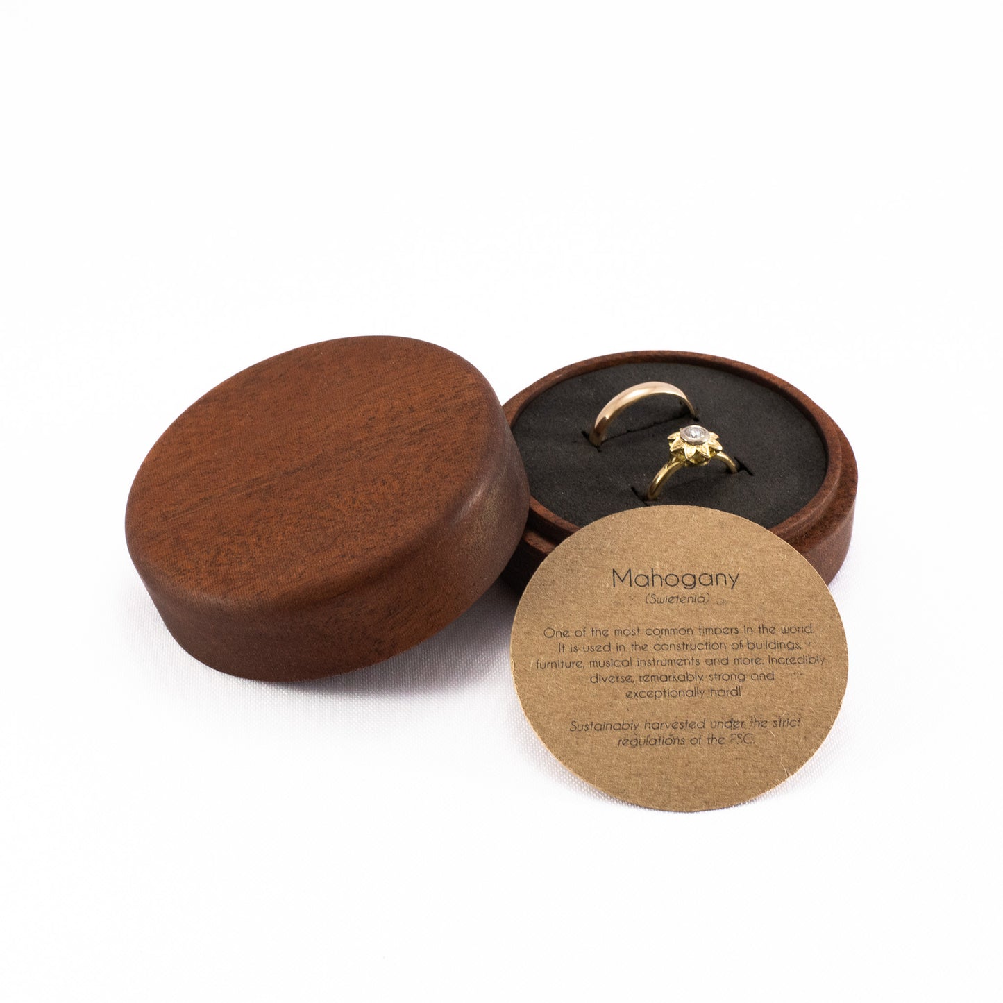 Custom Mahogany solid wood round ring box