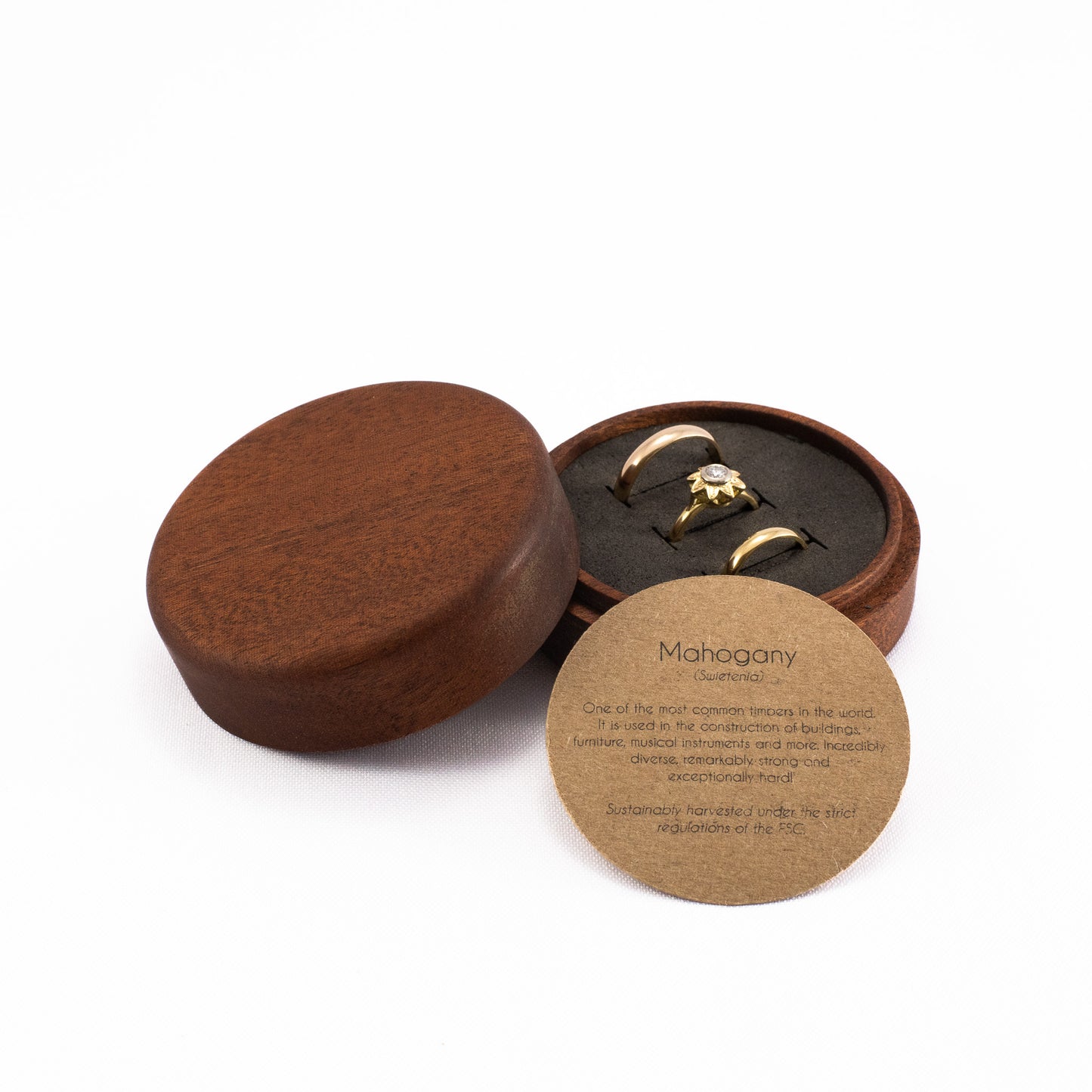 Custom Mahogany solid wood round ring box
