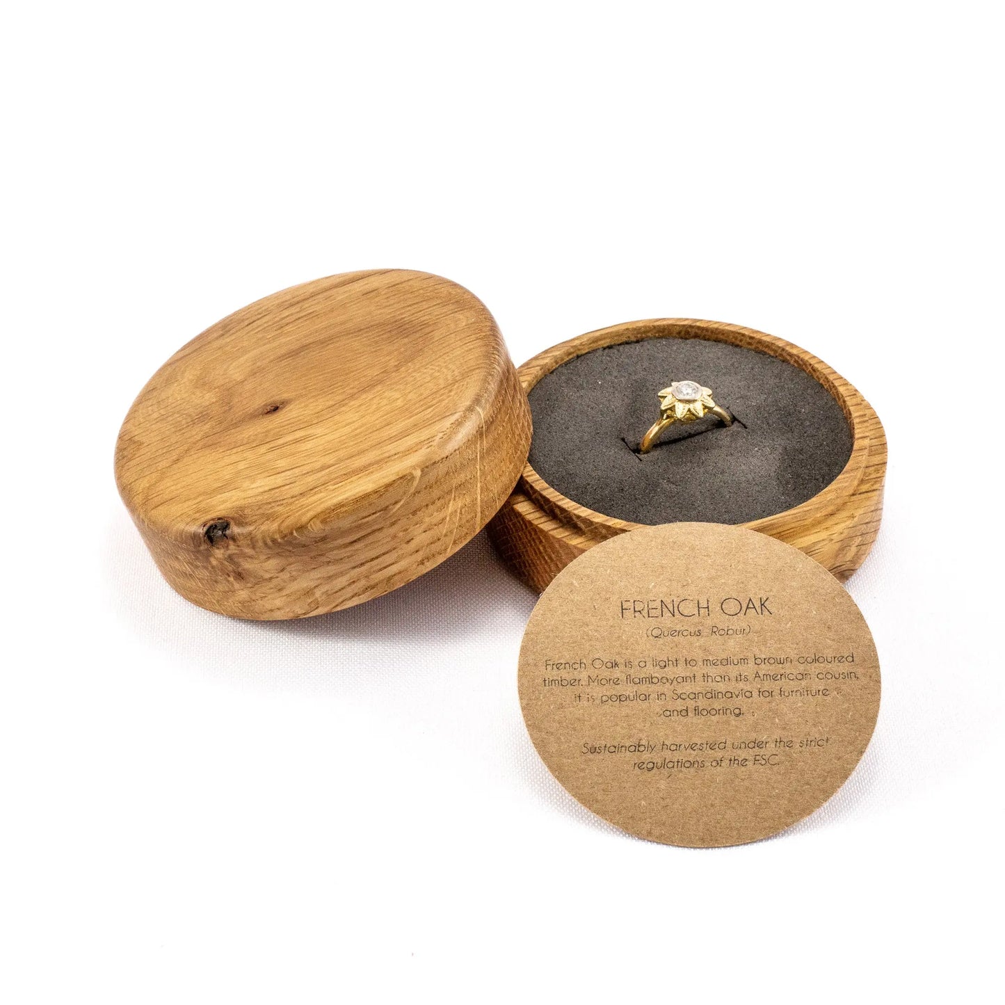 French Oak solid wood round ring box