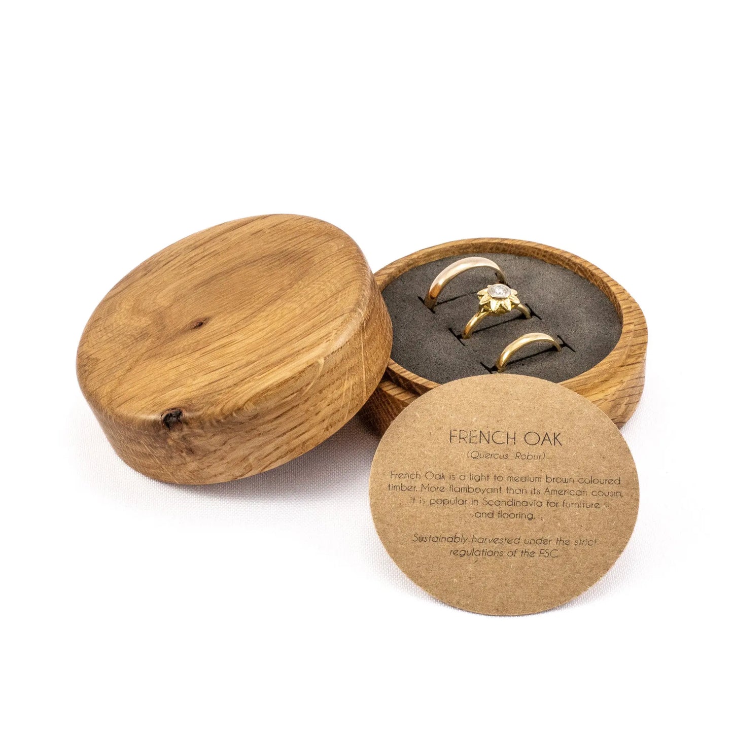 French Oak solid wood round ring box