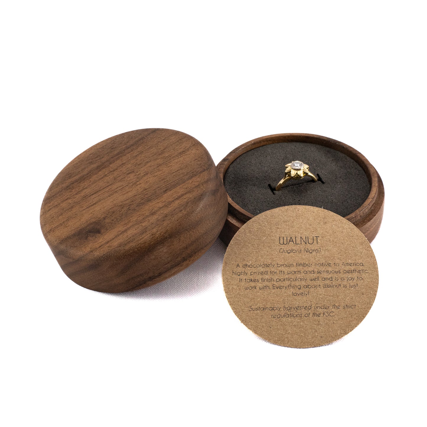 Custom Walnut solid wood round ring box