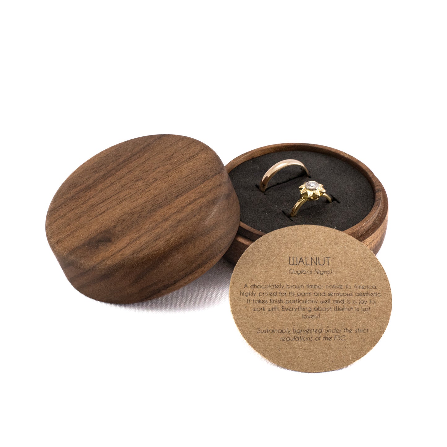 Custom Walnut solid wood round ring box
