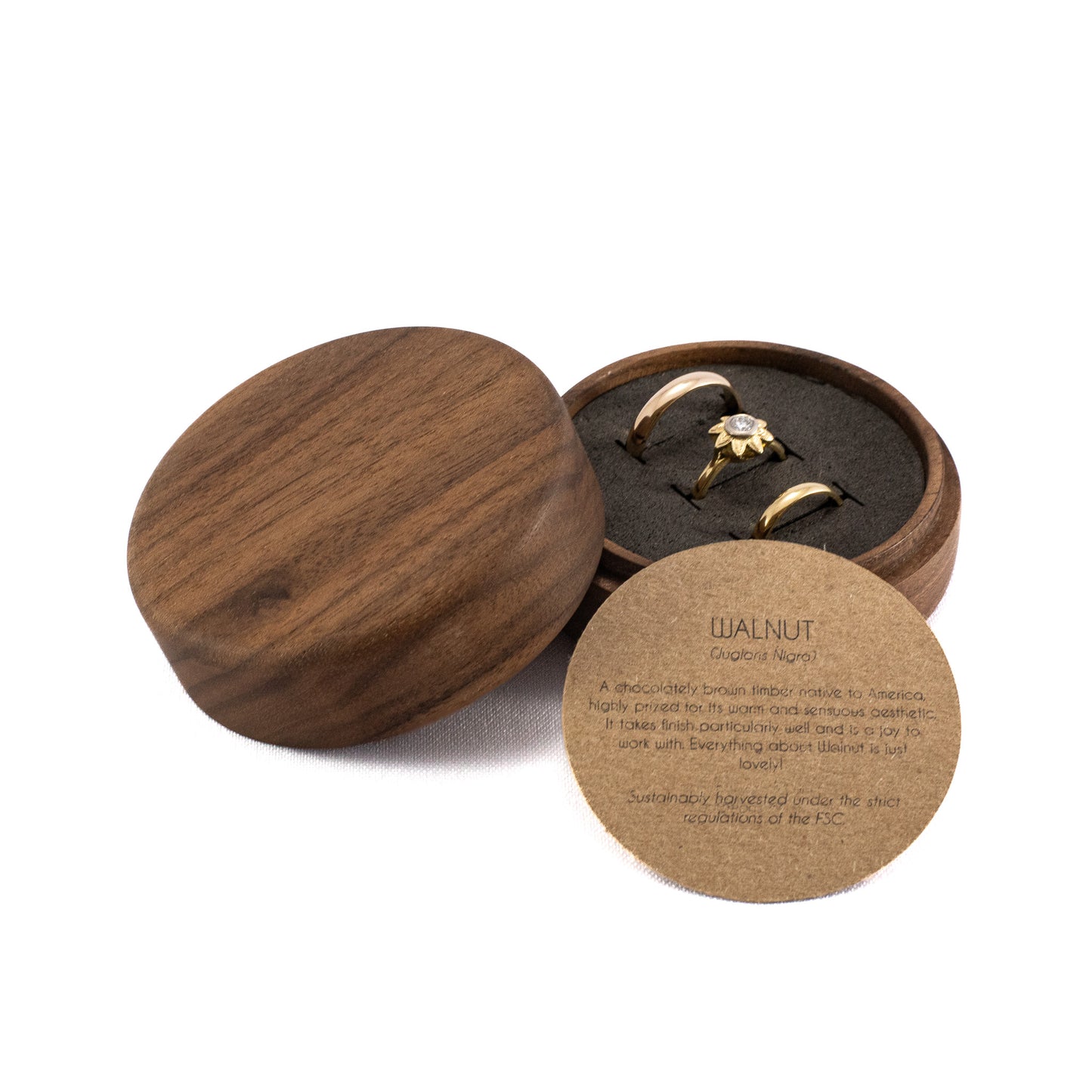 Custom Walnut solid wood round ring box