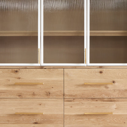 Solid Oak display cabinet with fluted glass doors and soft close drawers 