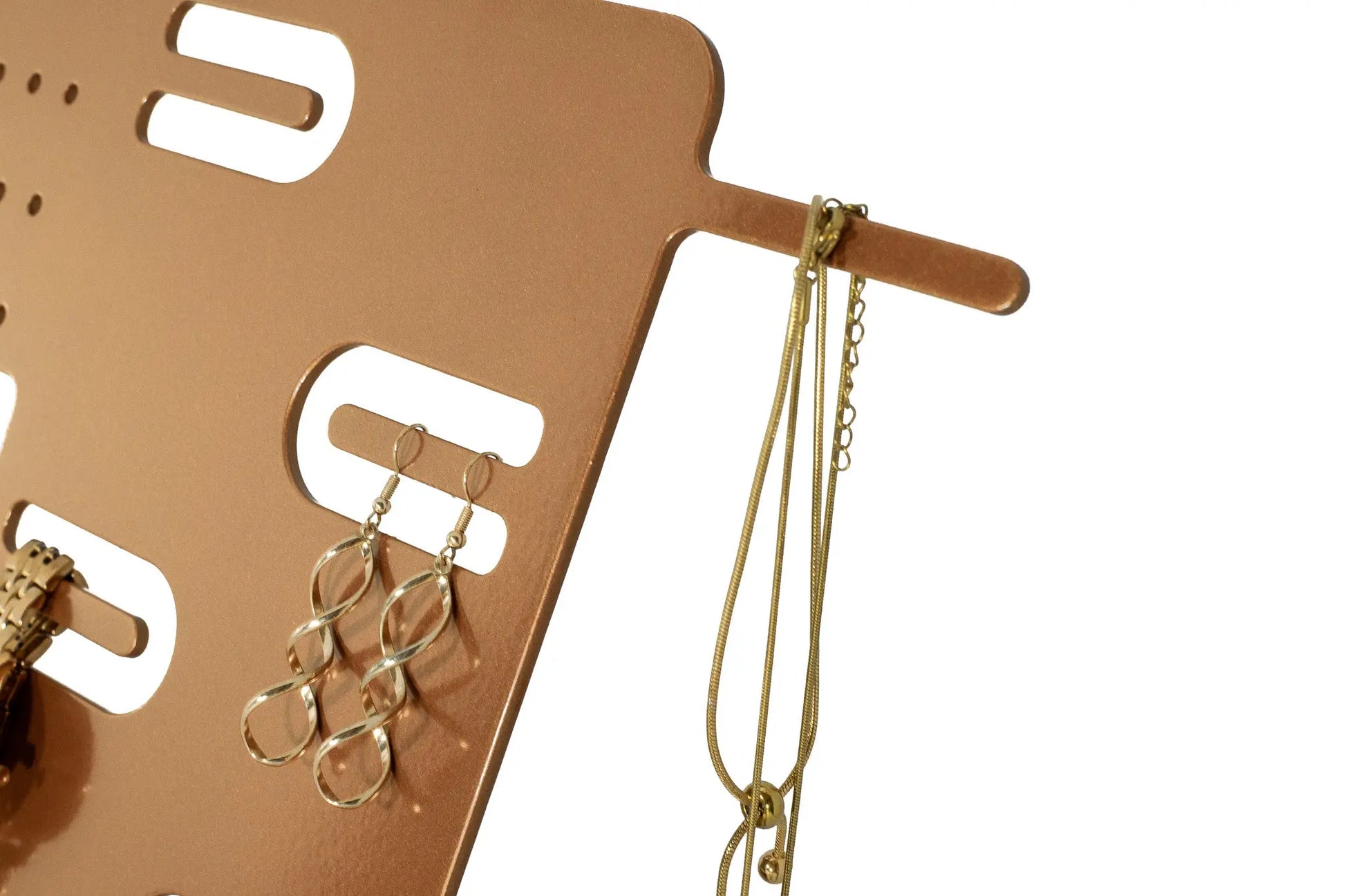 Aluminum and wood jewelry stand 