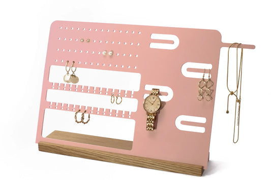 Aluminum and wood jewelry stand 