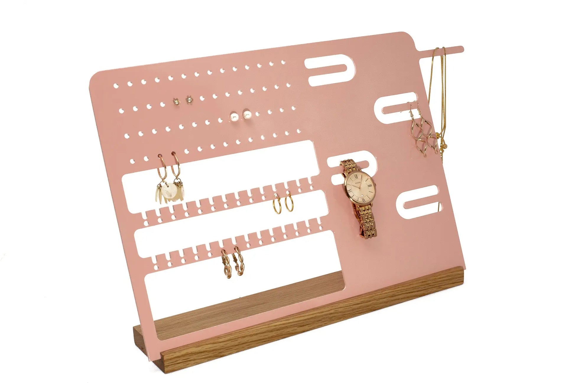 Aluminum and wood jewelry stand 