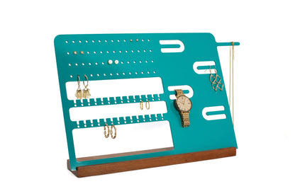 Aluminum and wood jewelry stand 