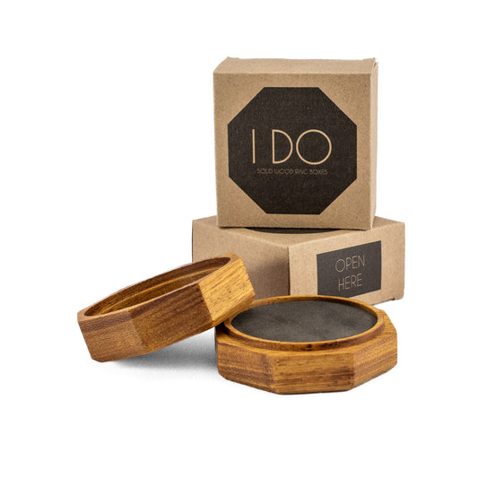 Custom Iroko solid wood octagon ring box 