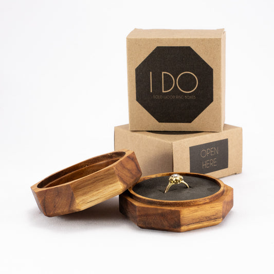 Custom Teak solid wood octagon ring box 
