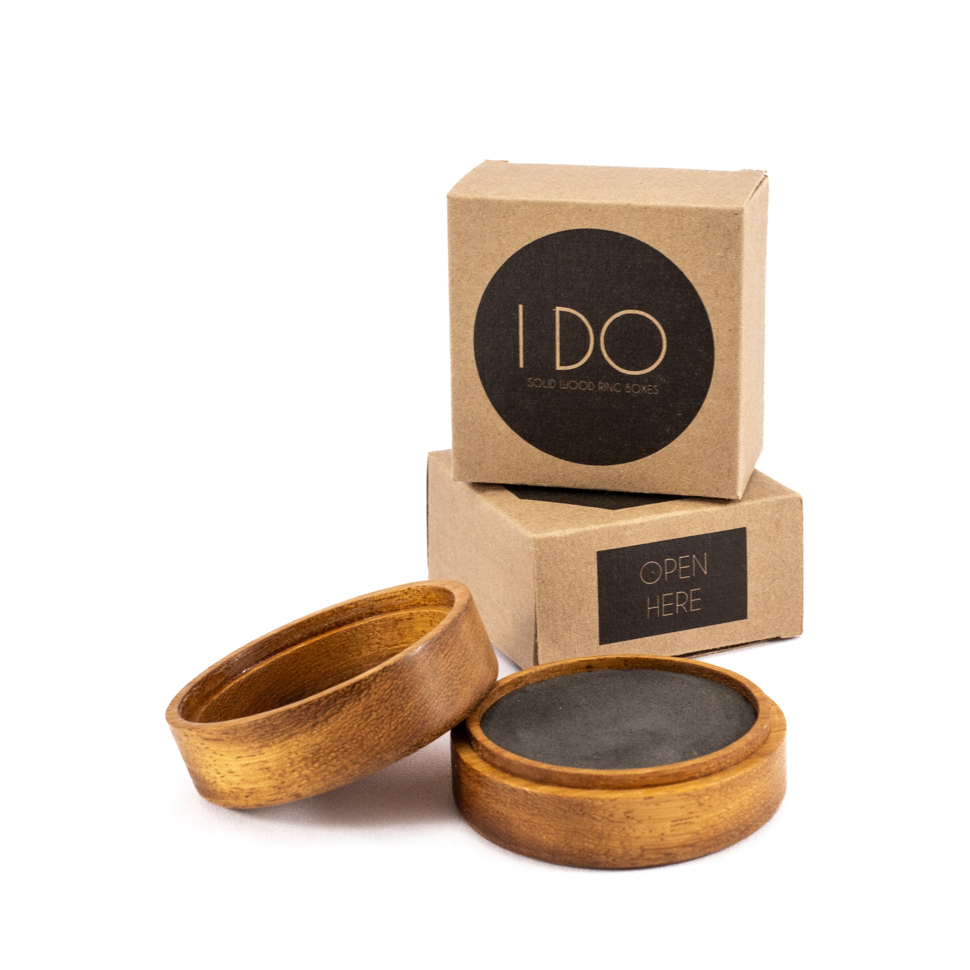 Custom Iroko solid wood round ring box 