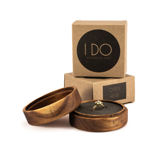 Custom Teak solid wood round ring box 