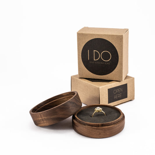 Custom Walnut solid wood round ring box 